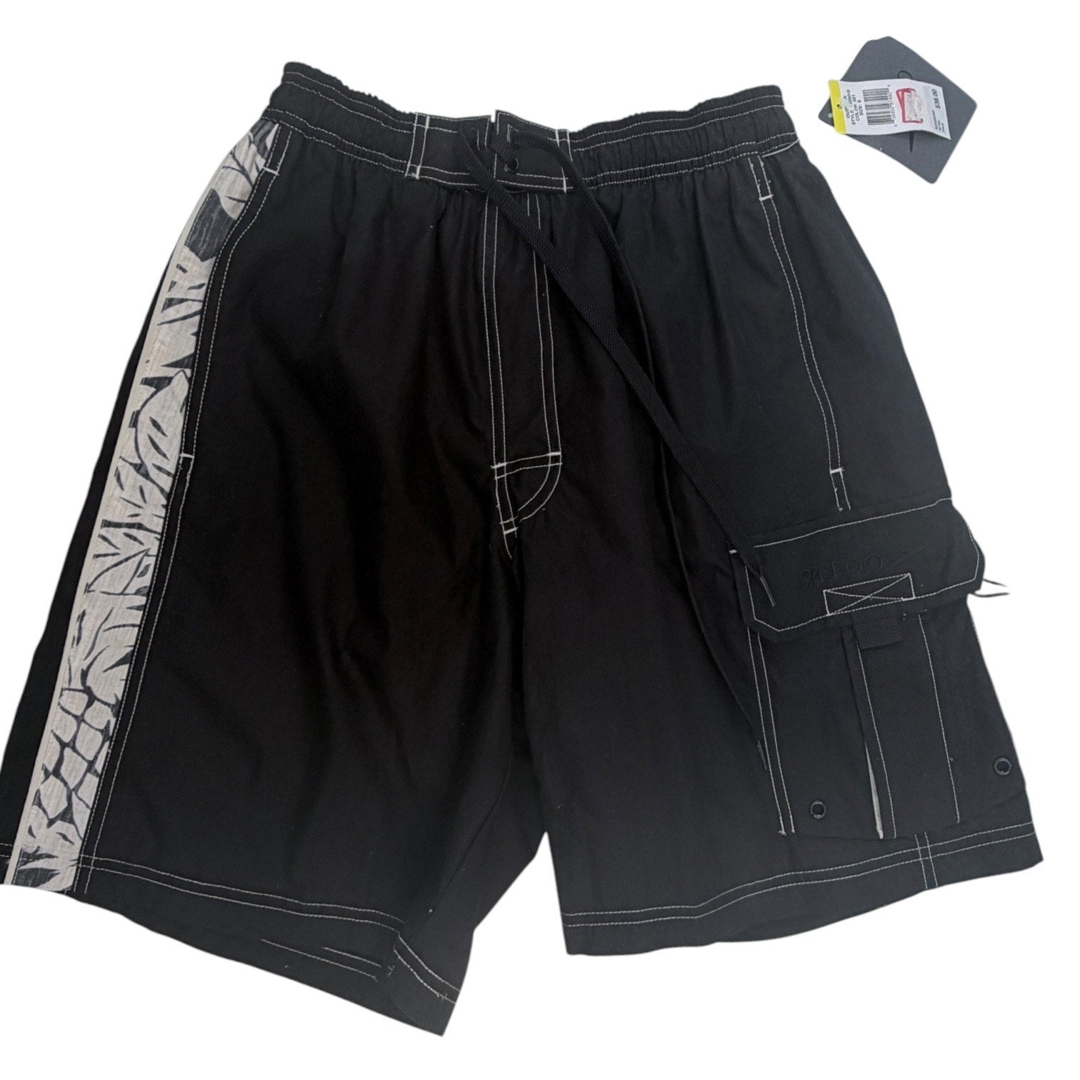 Speedo Swim Trunks Mens Small Black Cargo Board Shorts NWT