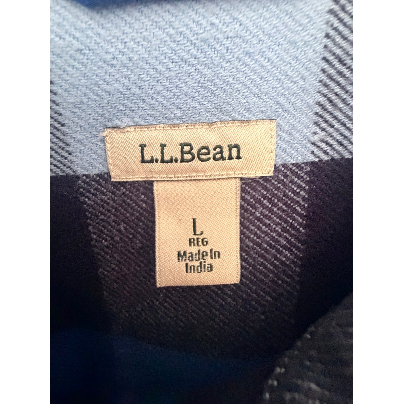 L.L.Bean Women's Blue Plaid Organic Cotton Flannel Large