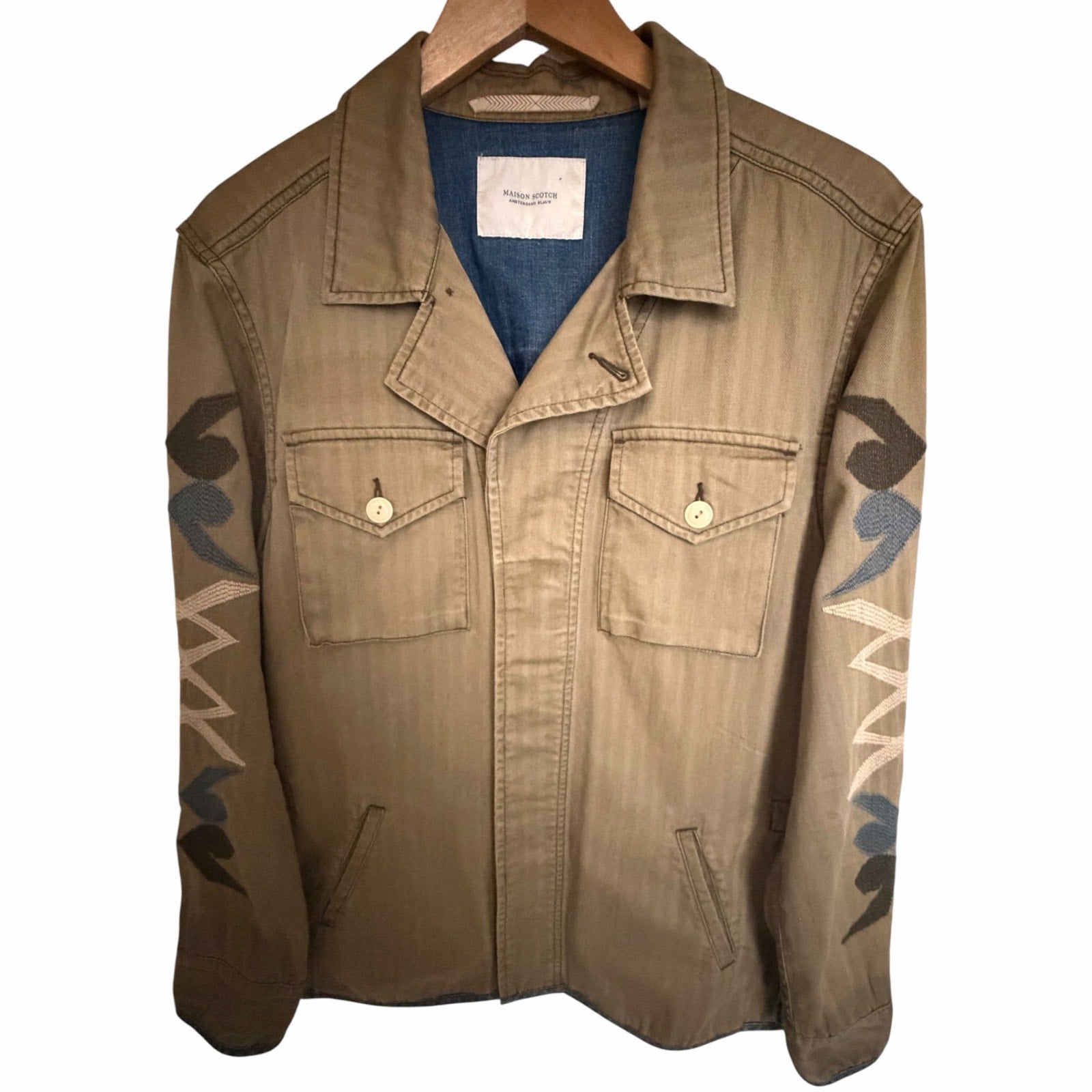 Maison Scotch Utility Jacket Women's Olive Embroidered Sleeves
