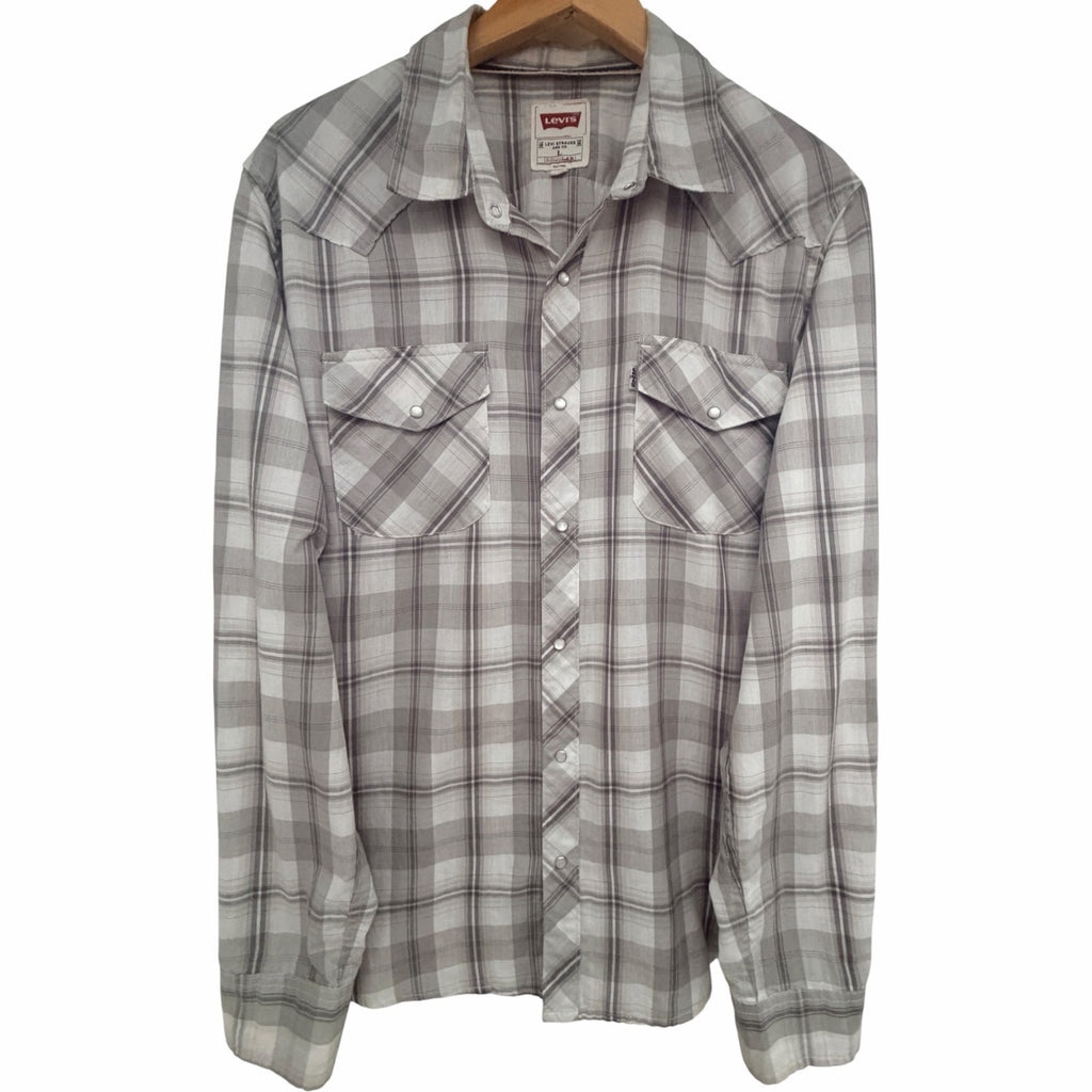 Levi's Gray Plaid Western Pearl Snap Shirt Mens Large