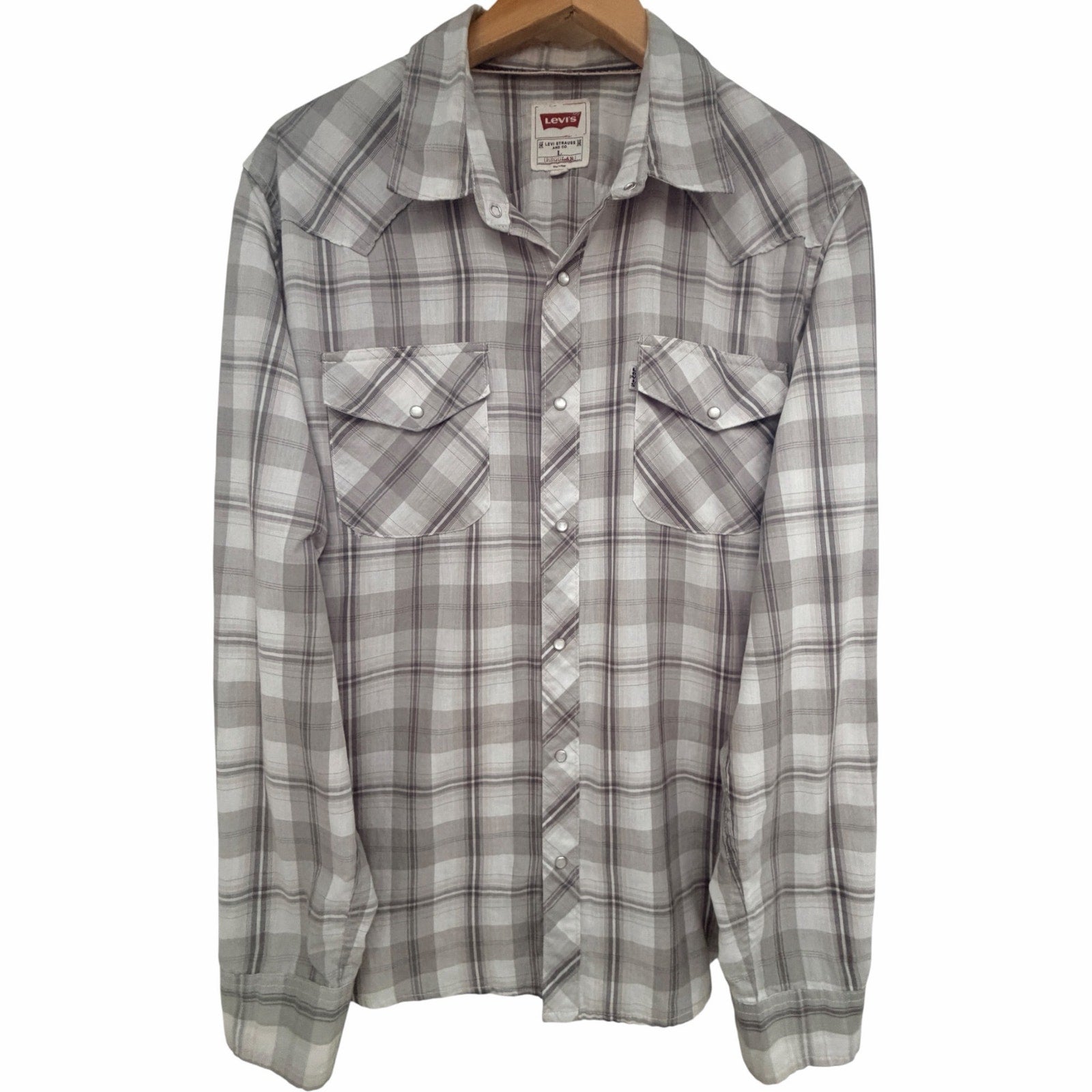 Levi's Gray Plaid Western Pearl Snap Shirt Mens Large