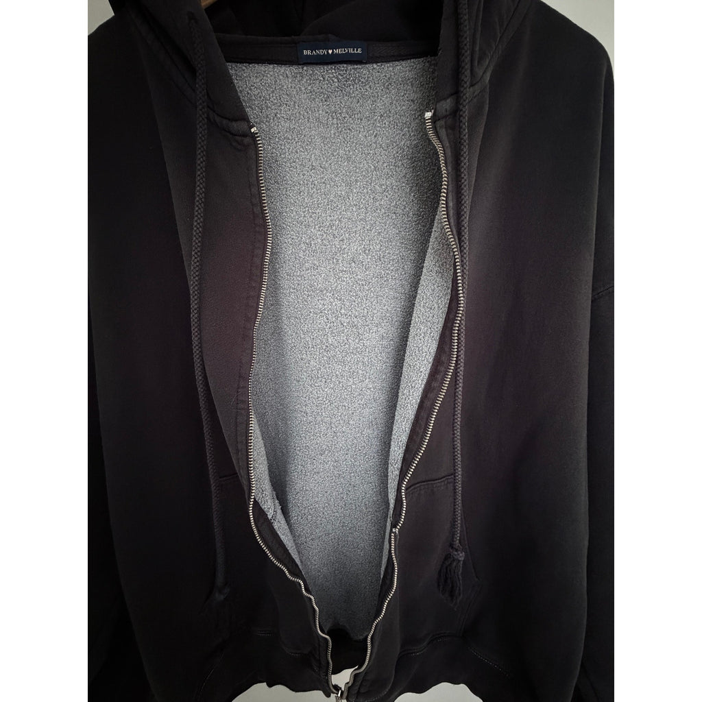 Brandy Melville Zip Up Hoodie Womens One Size Black Oversized Sweatshirt