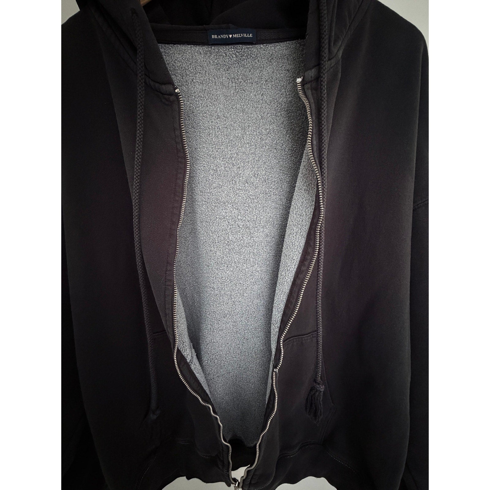 Brandy Melville Zip Up Hoodie Womens One Size Black Oversized Sweatshirt