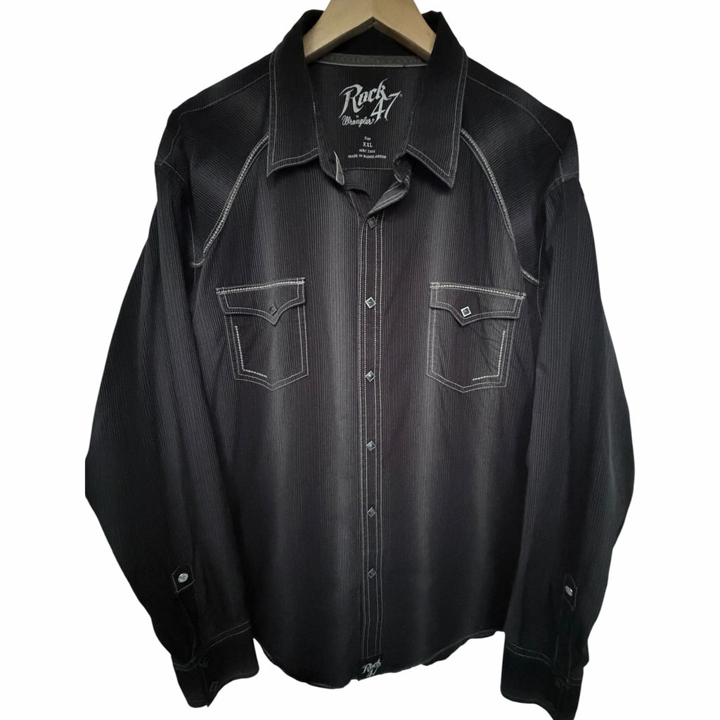 Wrangler Rock 47 Men's Black Western Snap Shirt XXL Pinstripe Long Sleeve