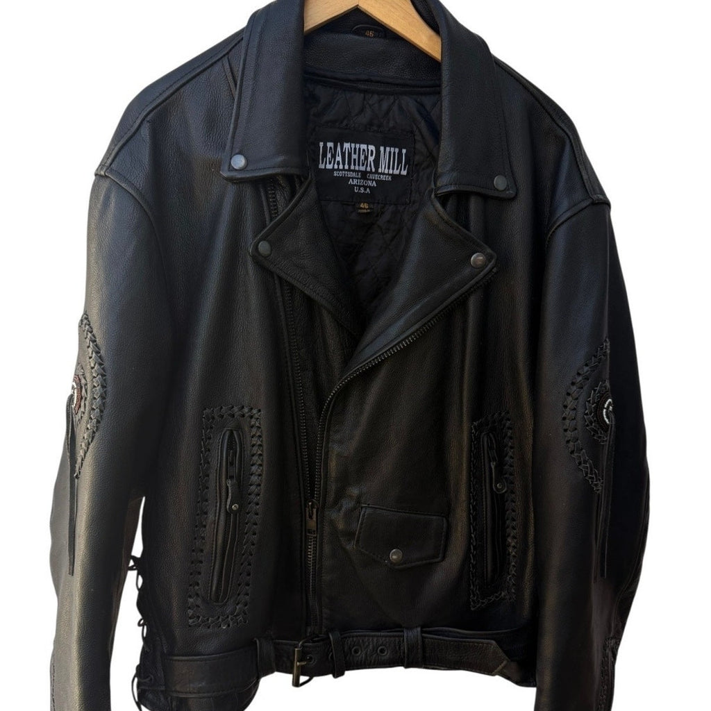 Leather Mill Western Biker Leather Jacket Mens 46