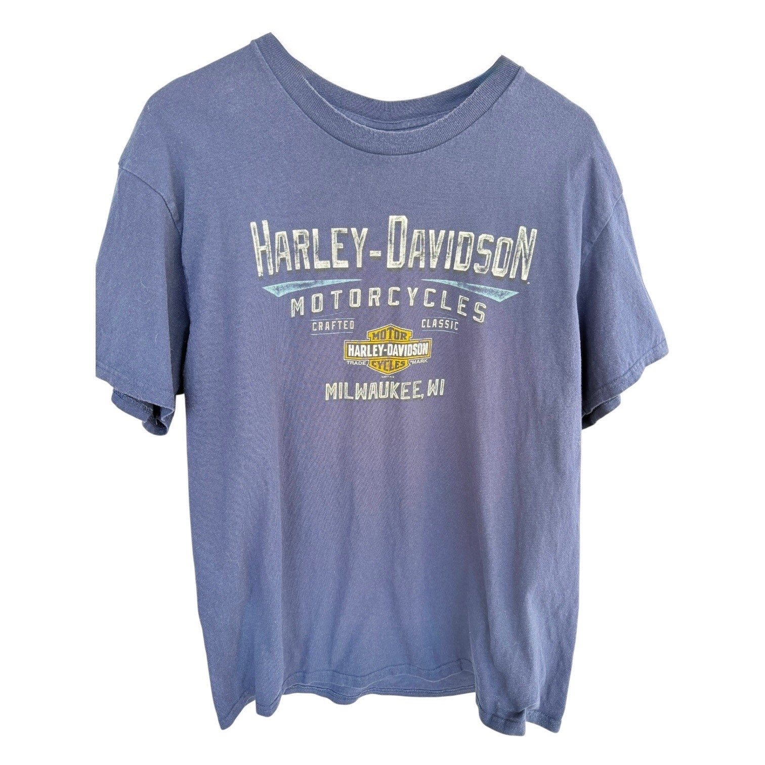 Harley Davidson Milwaukee WI T Shirt Mens Large Blue Motorcycle Biker Graphic T
