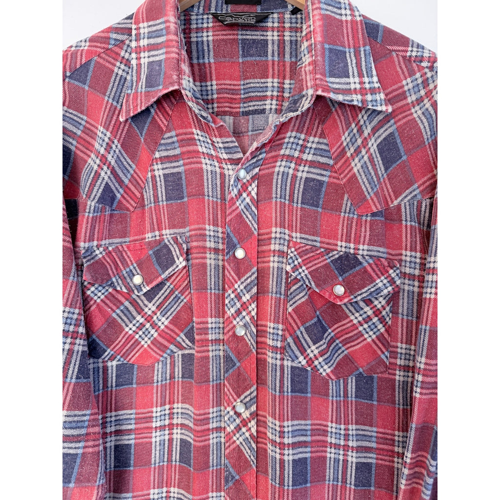 Canyon Trails Flannel Shirt Mens 2XL Red Blue Plaid Western Snap Button