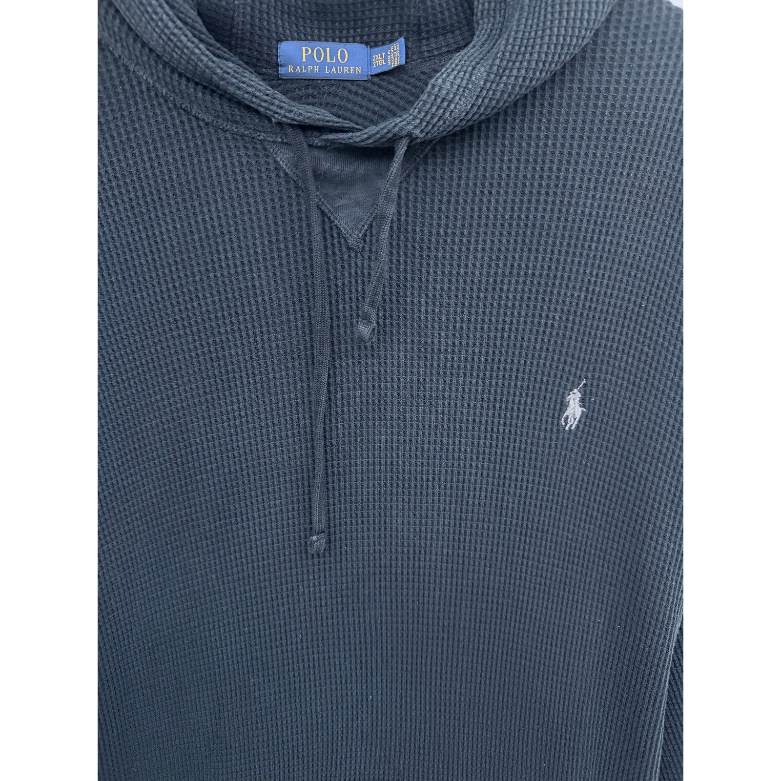 Polo Ralph Lauren Waffle Knit Hoodie Mens 2XLT Black Thermal Pullover