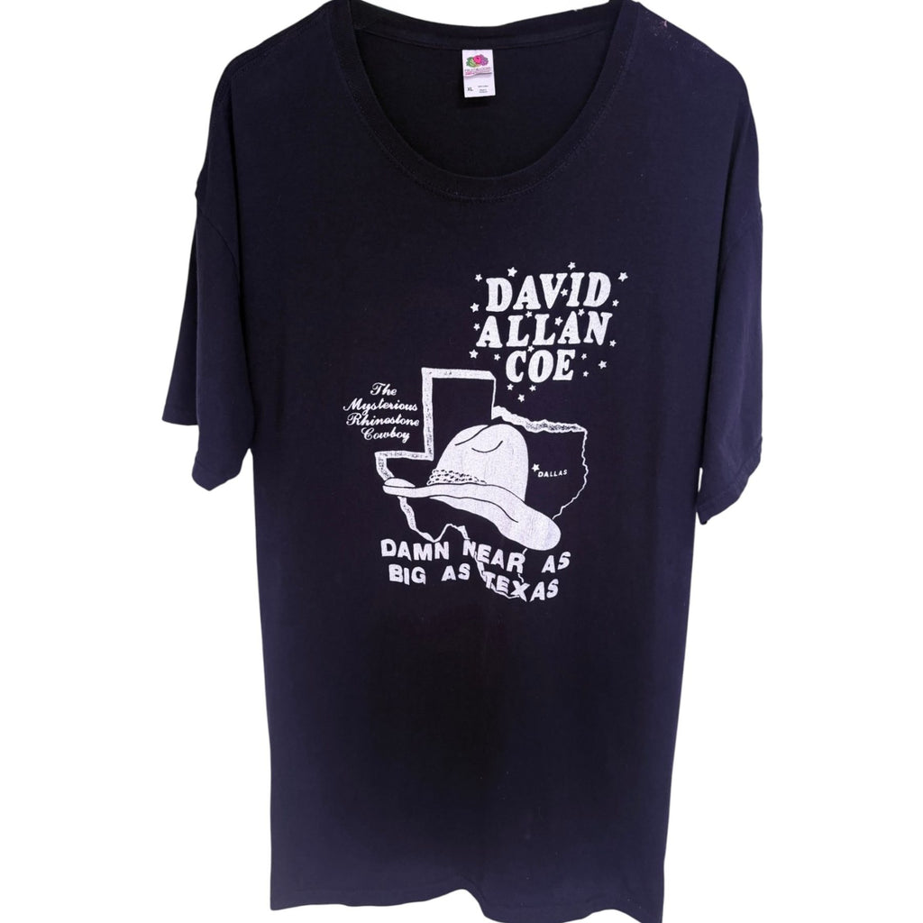 Fruit of the Loom Men's Black David Allan Coe The Mysterious Rhinestone Cowboy Damn Near As Big As Texas T-Shirt — front view