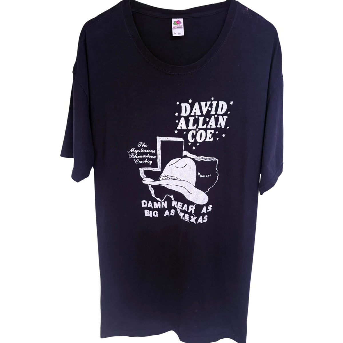 Fruit of the Loom Men's Black David Allan Coe The Mysterious Rhinestone Cowboy Damn Near As Big As Texas T-Shirt — front view