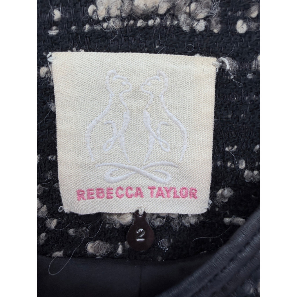 Rebecca Taylor Tweed Moto Jacket Womens 6 Black White Zip Up
