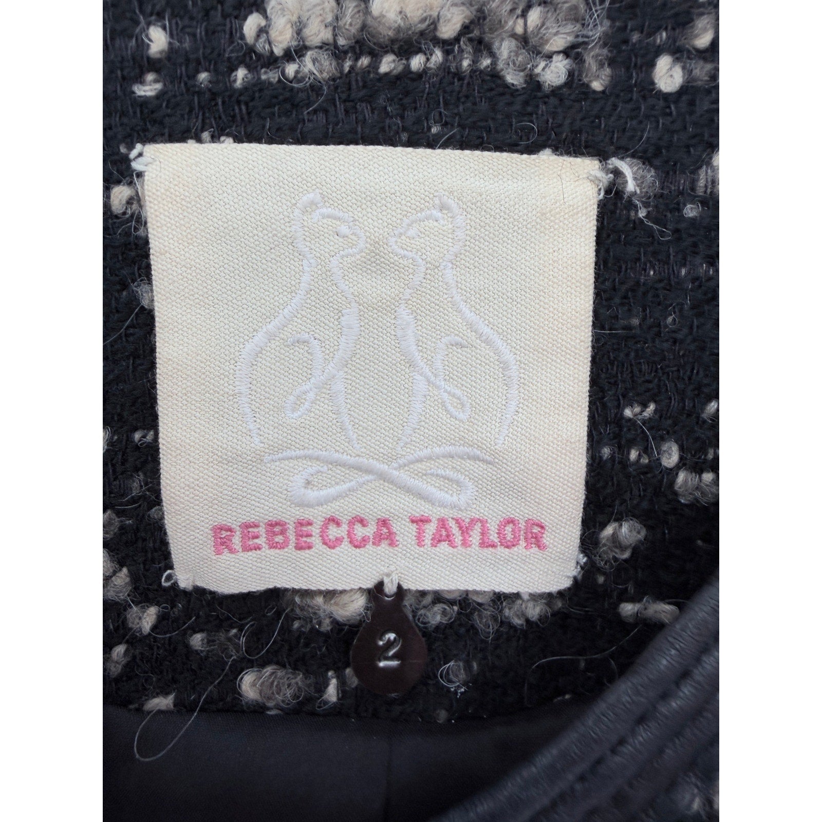 Rebecca Taylor Tweed Moto Jacket Womens 6 Black White Zip Up