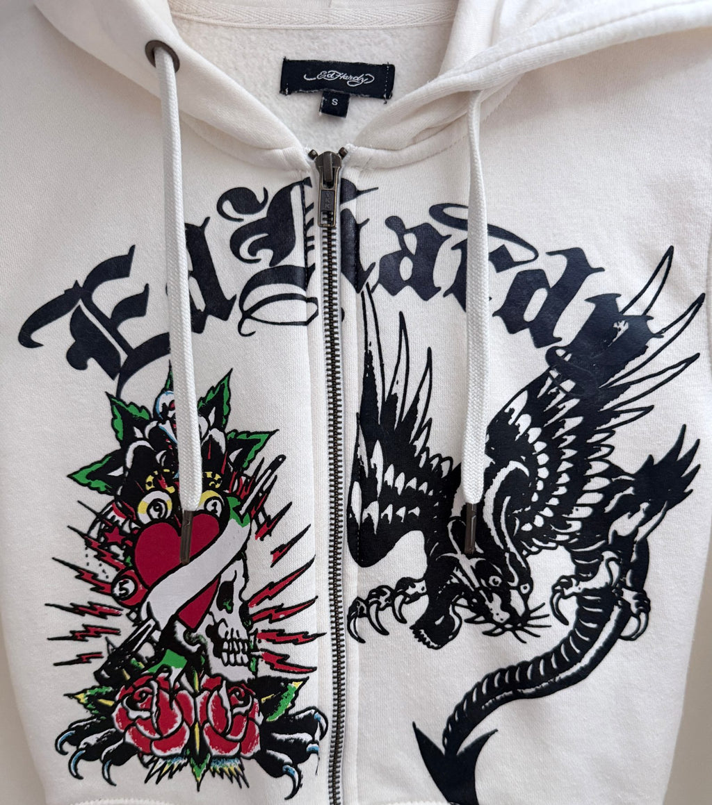 Ed Hardy Women's White Full-Zip Fleece Oversized Hoodie — view 4