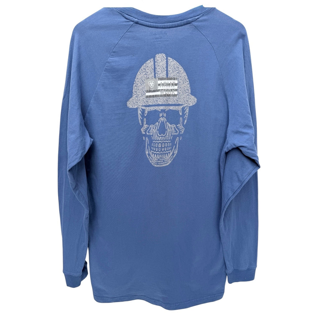 Ariat Rebar Long Sleeve Shirt Mens Medium Blue Workwear Pocket Tee Graphic Back