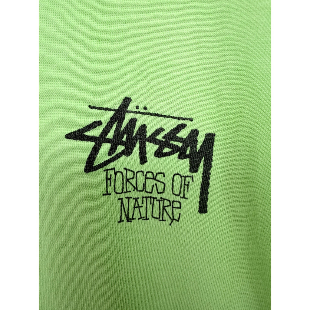 Stussy Tee Shirt Mens Large Neon Green Back Print Streetwear Made In Mexico