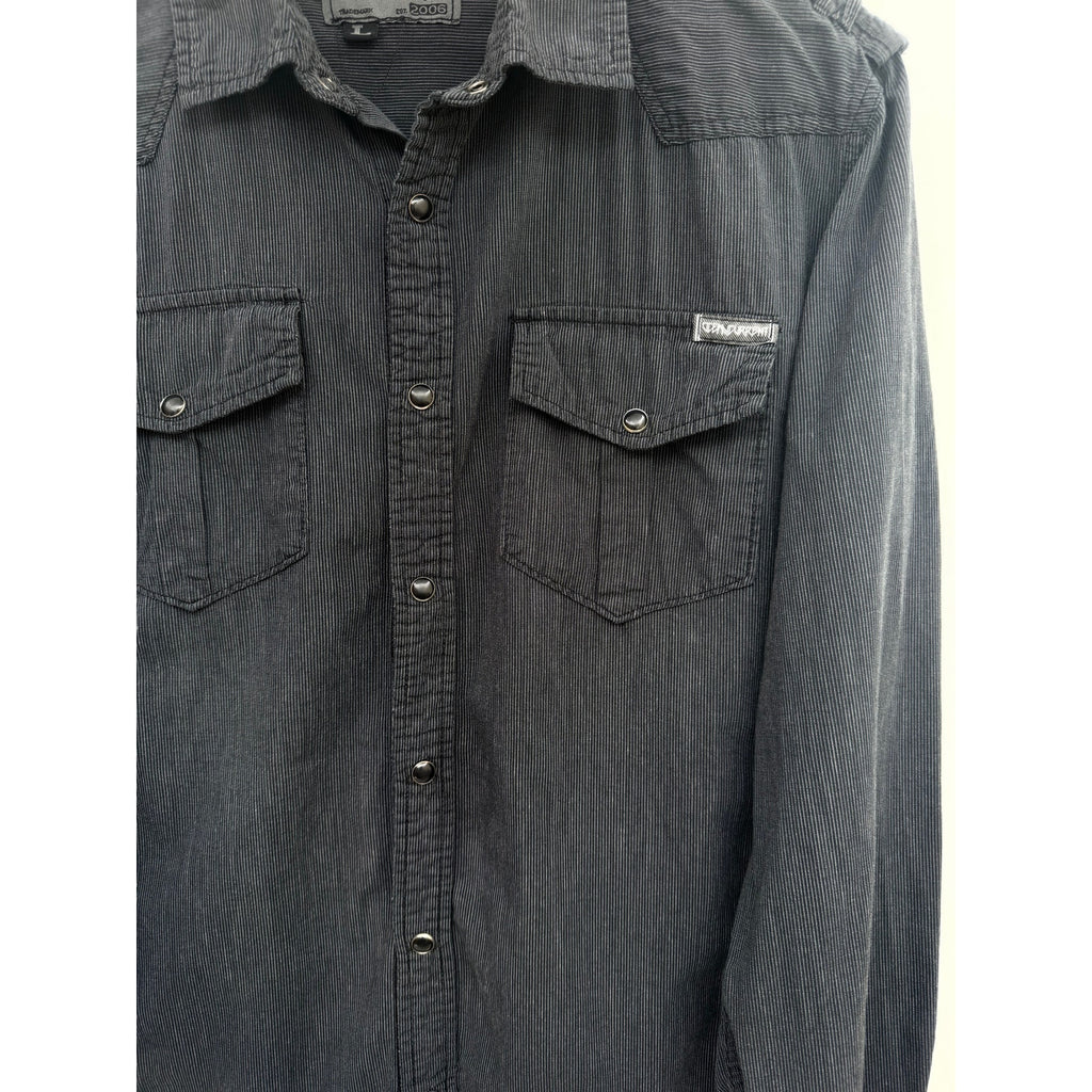 Ocean Current Black Button Up Shirt Mens Large Striped Snap Front Long Sleeve