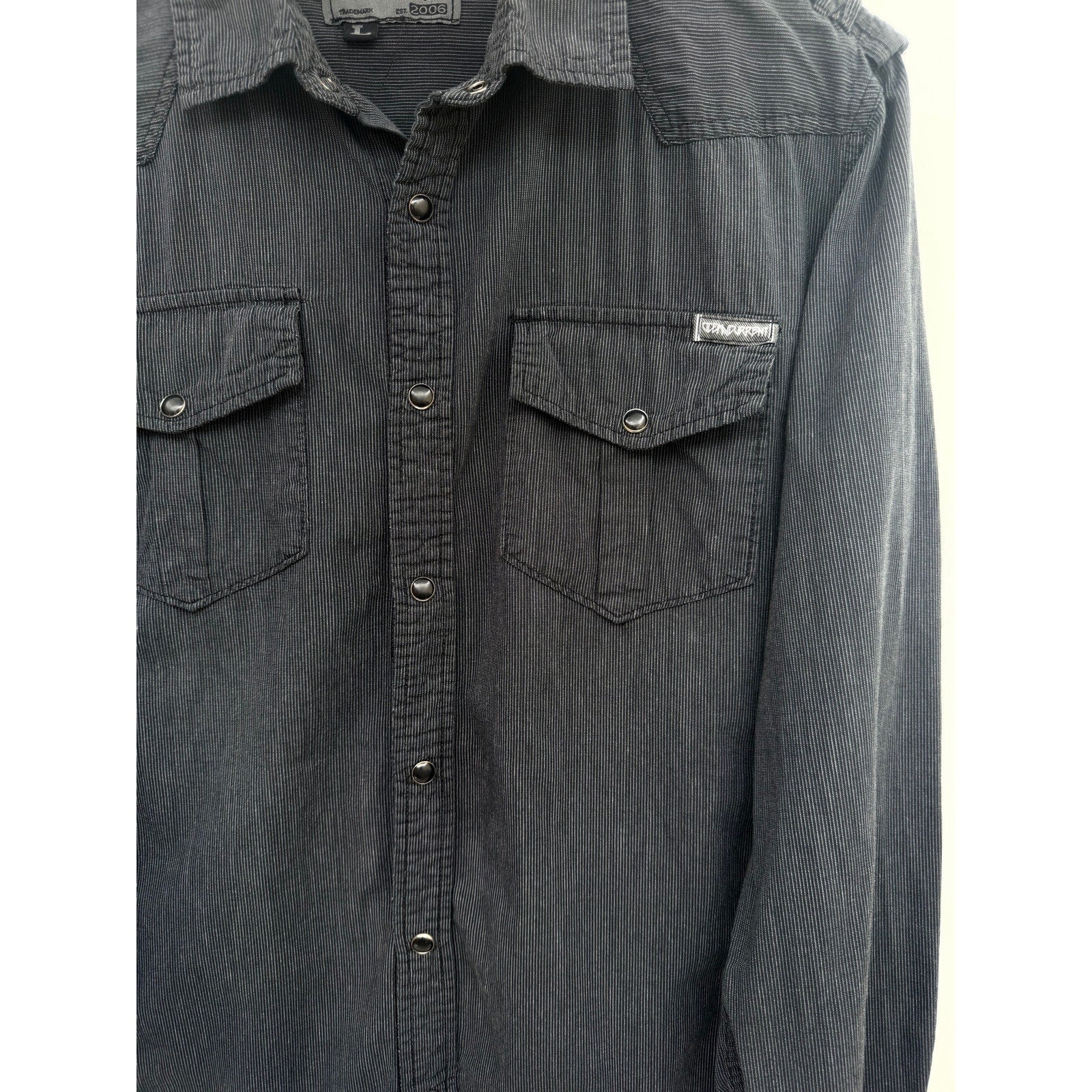 Ocean Current Black Button Up Shirt Mens Large Striped Snap Front Long Sleeve