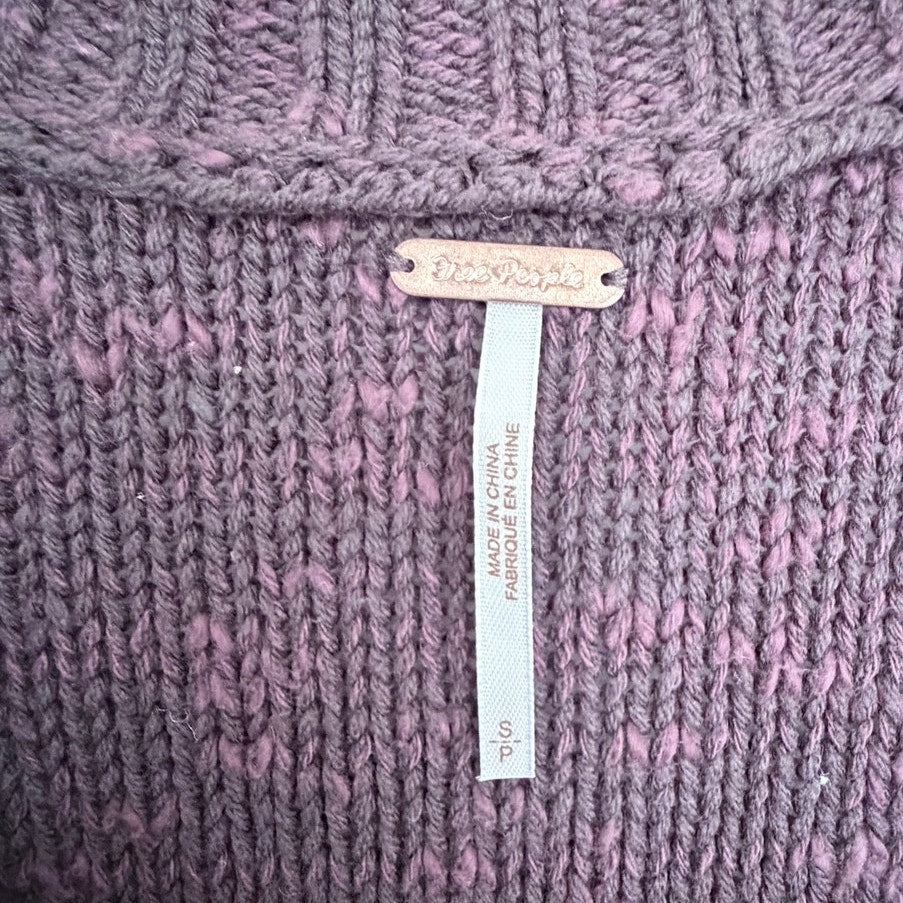 Free People Cable Knit Cardigan Womens Small Purple Chunky Button Front Sweater