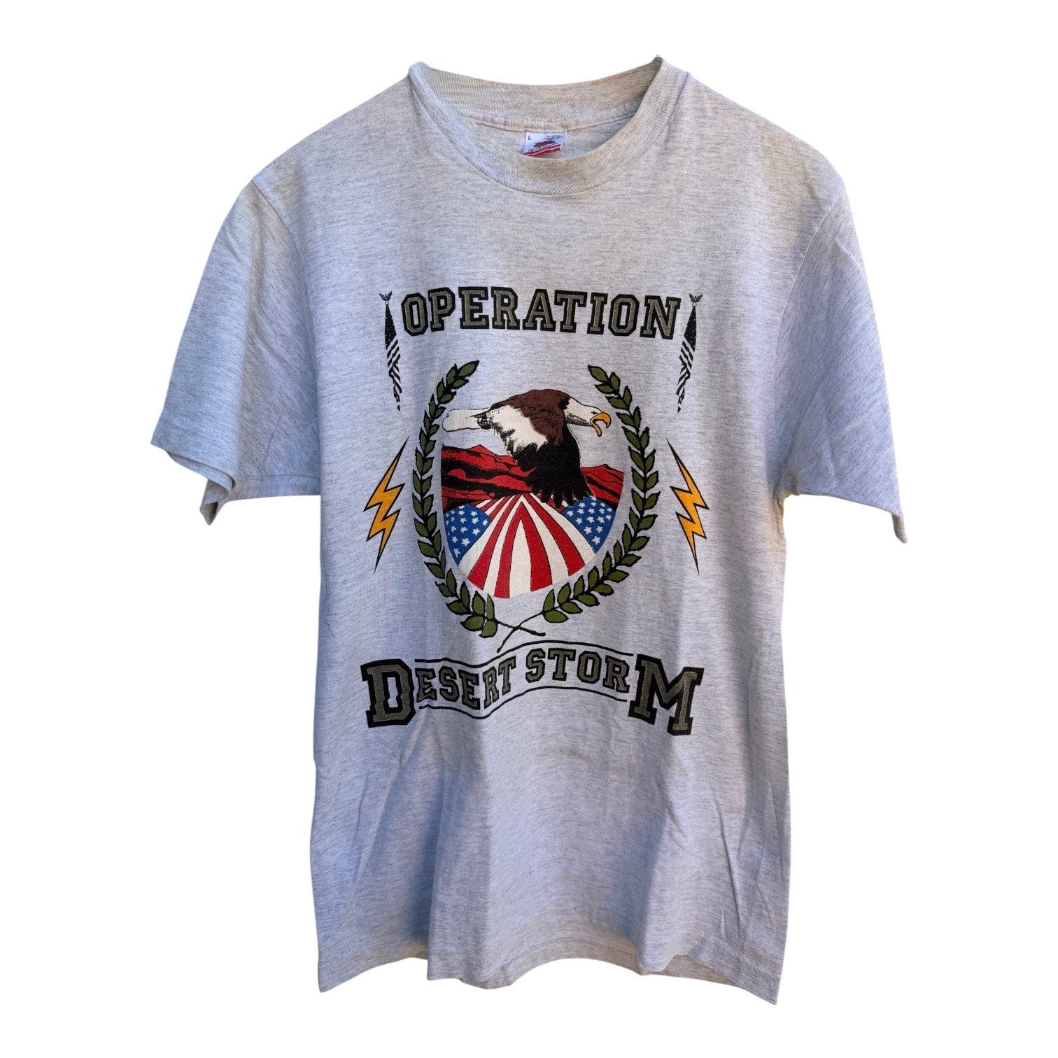 Vintage 1991 Desert Storm Eagle Shirt Mens L Military USA Graphic Single Stitch