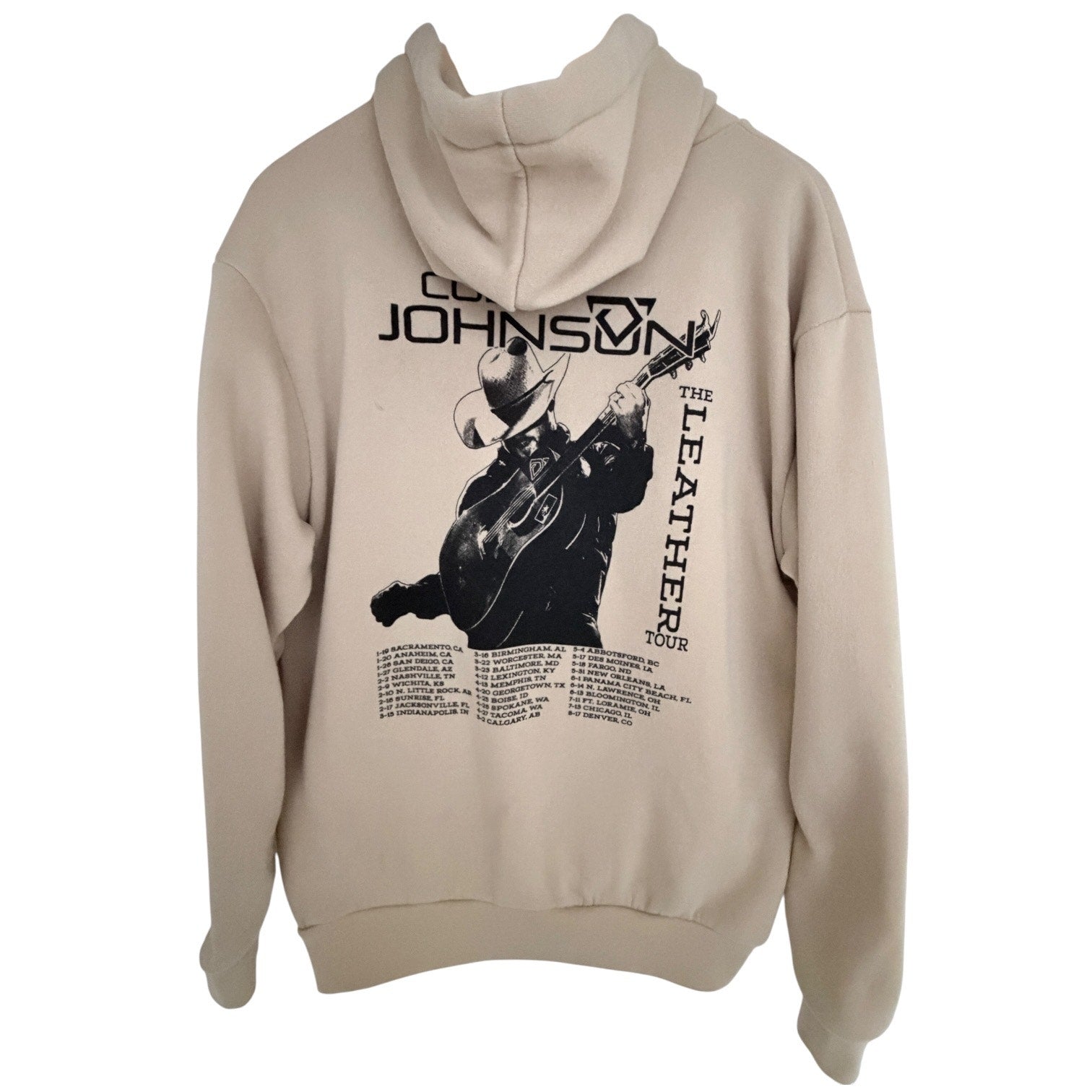 Cody Johnson Leather Tour Hoodie Mens Large Beige Pullover Country Western