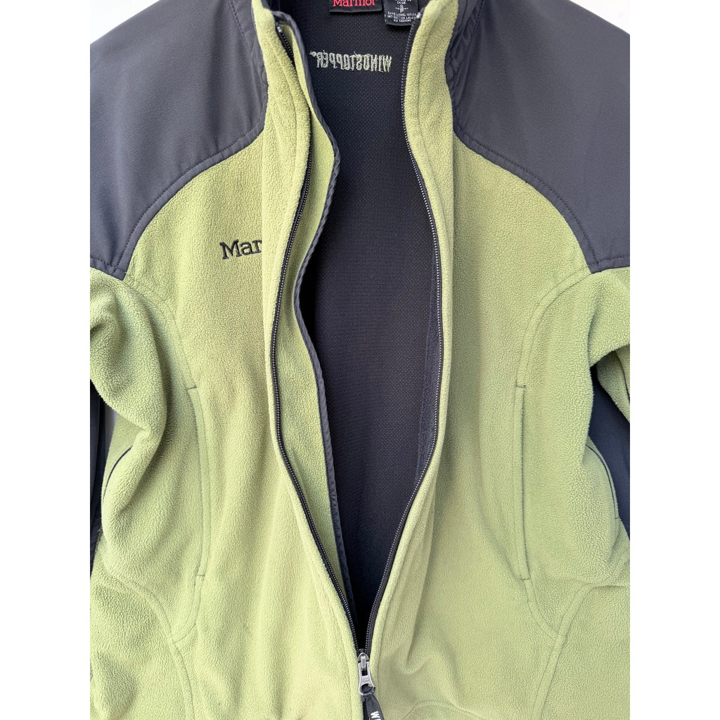 Marmot Fleece Jacket Mens Small Green Black Full Zip Outdoor Hiking Coat