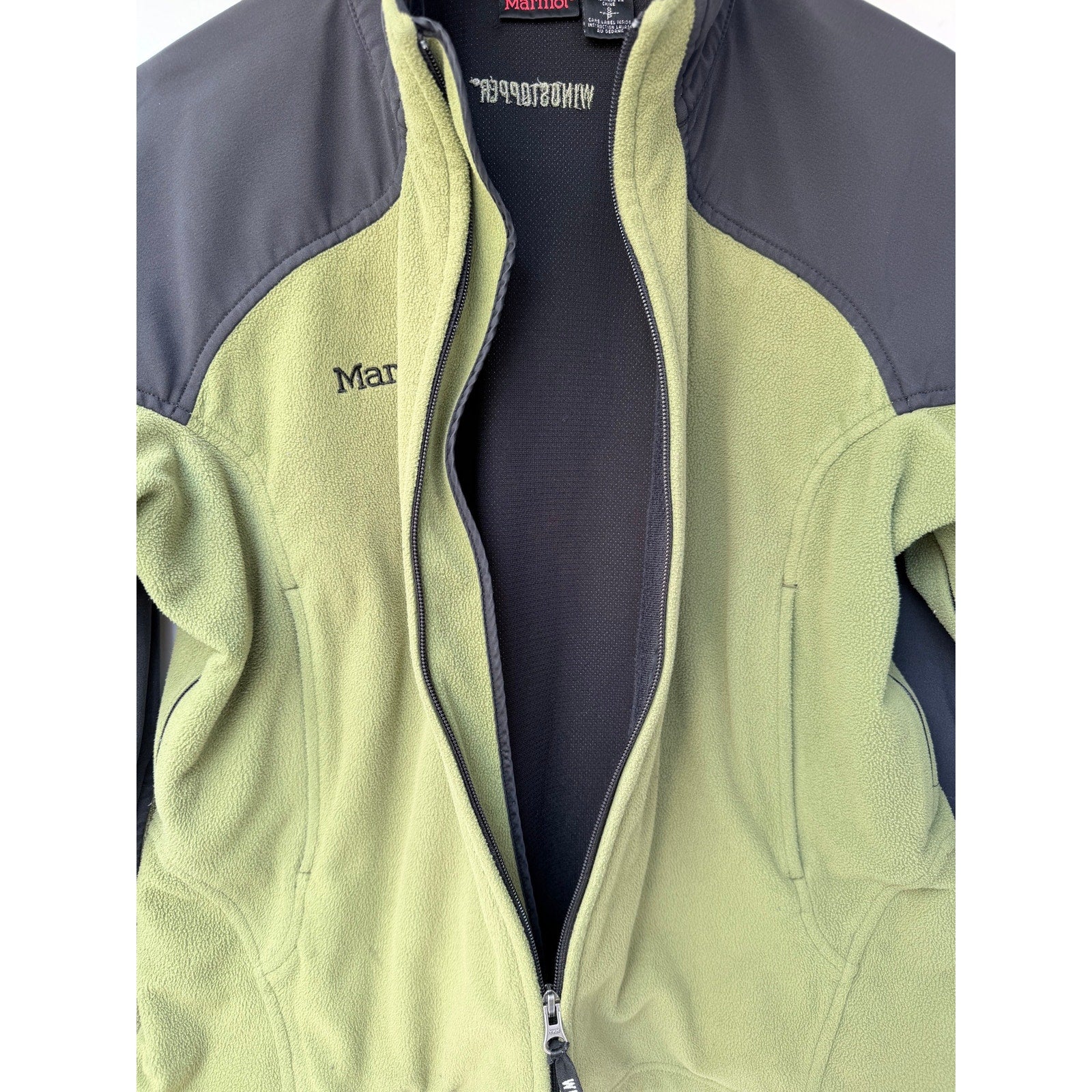 Marmot Fleece Jacket Mens Small Green Black Full Zip Outdoor Hiking Coat