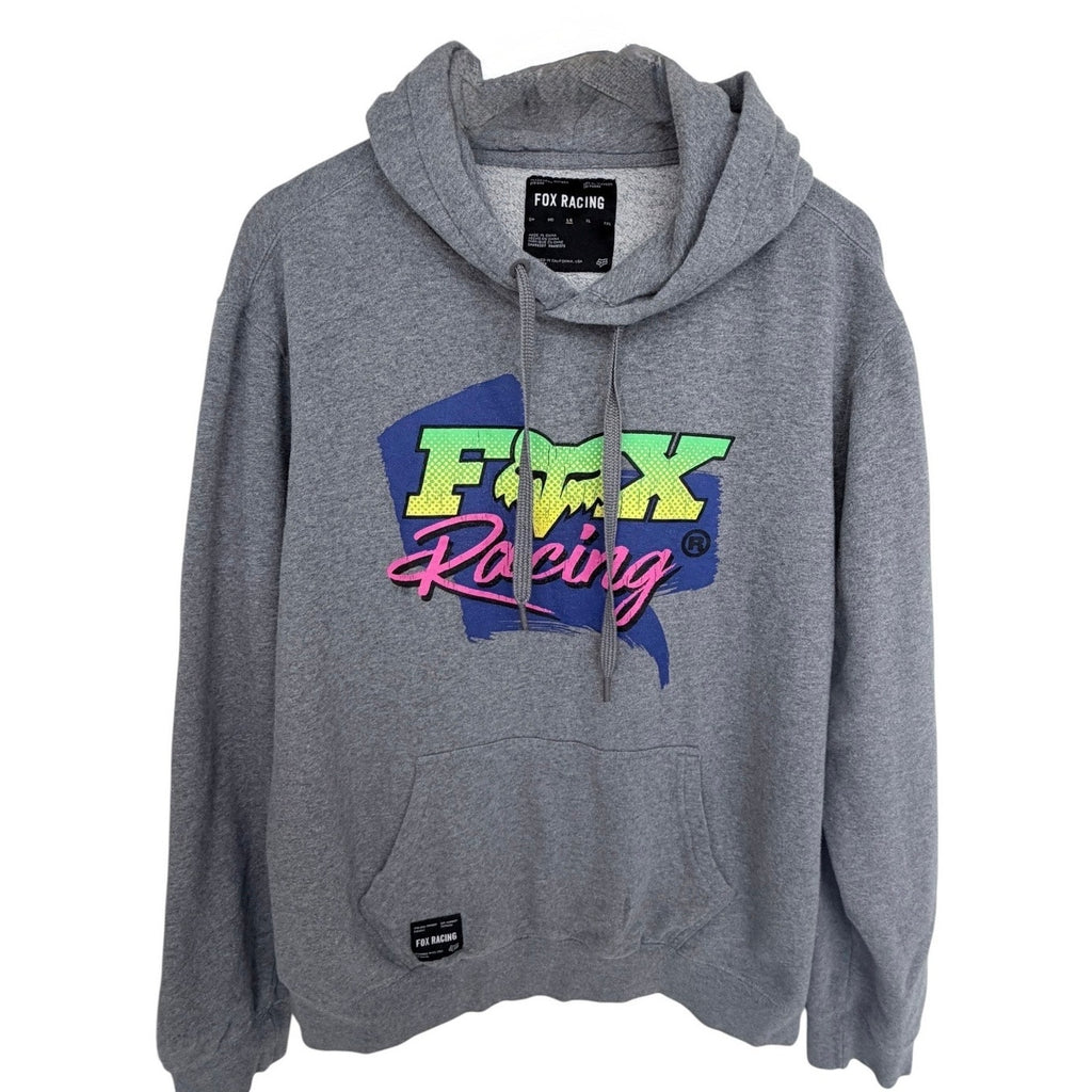 Fox Racing Hoodie Womens Large Gray Neon Graphic Pullover Sweatshirt