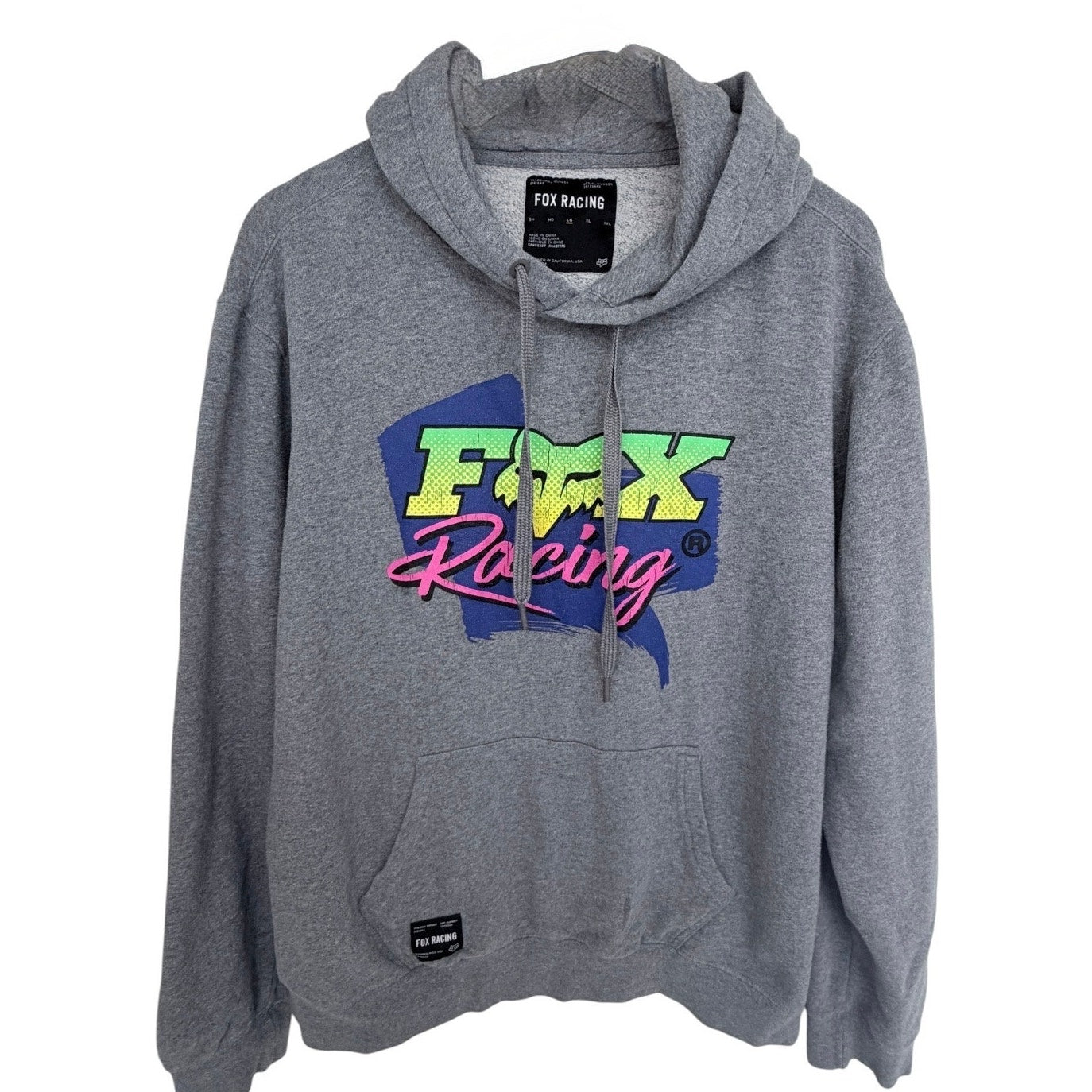 Fox Racing Hoodie Womens Large Gray Neon Graphic Pullover Sweatshirt