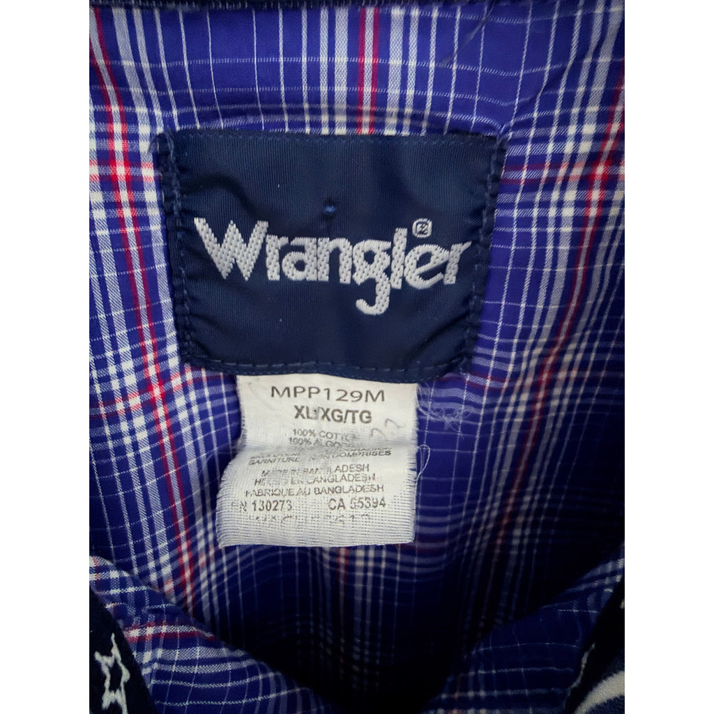Wrangler National Patriot Western Shirt Mens XL Blue Plaid Pearl Snap