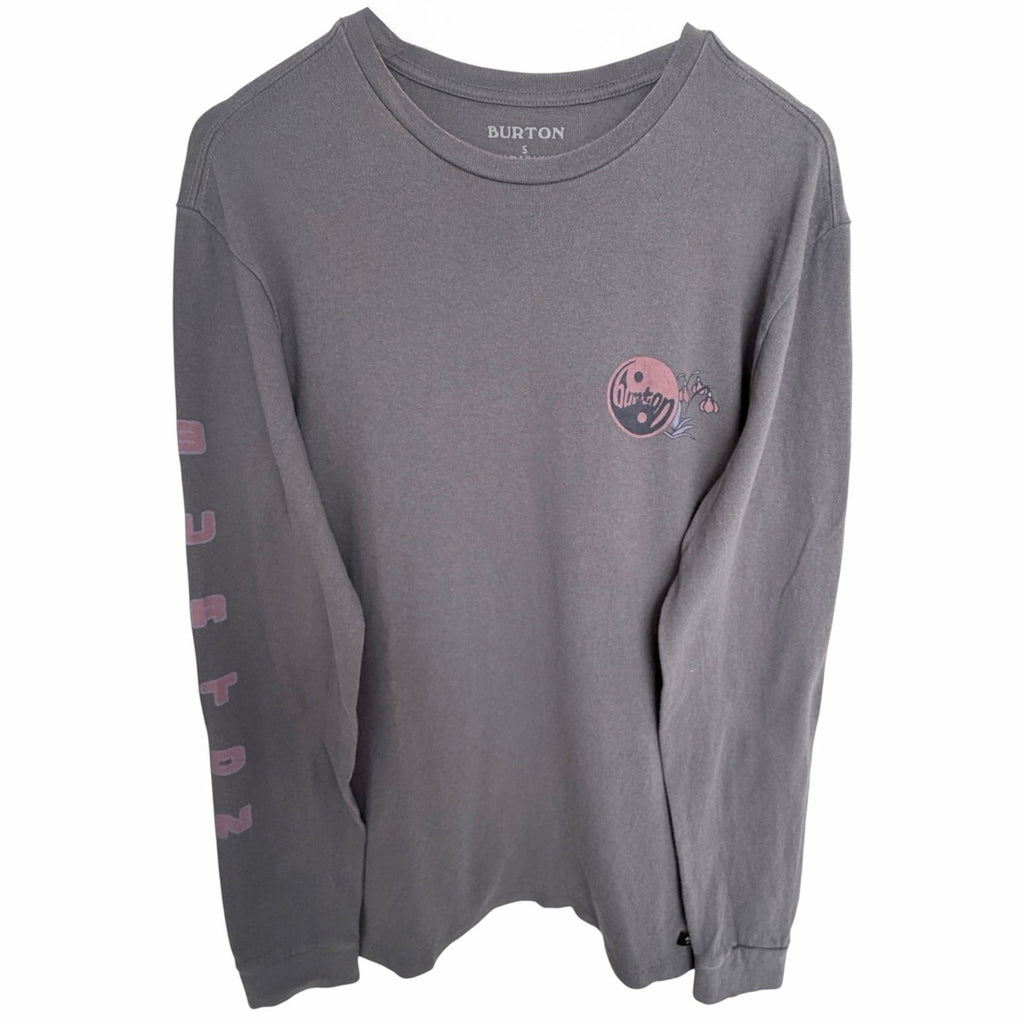 Burton Long Sleeve Graphic T Shirt Womens Small Gray Surf Snowboard Cotton