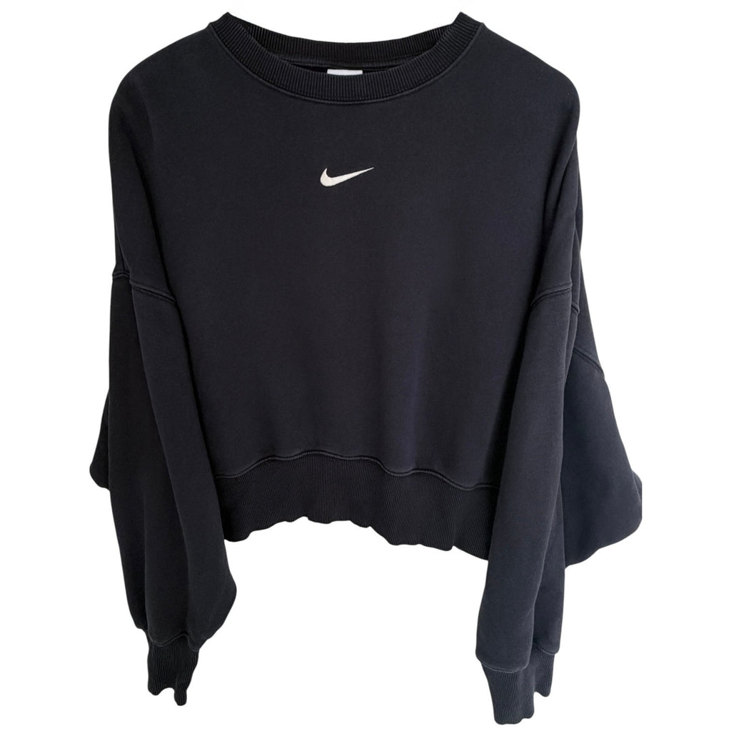 Nike Mini Swoosh Cropped Sweatshirt Womens Small Black Fleece Crewneck