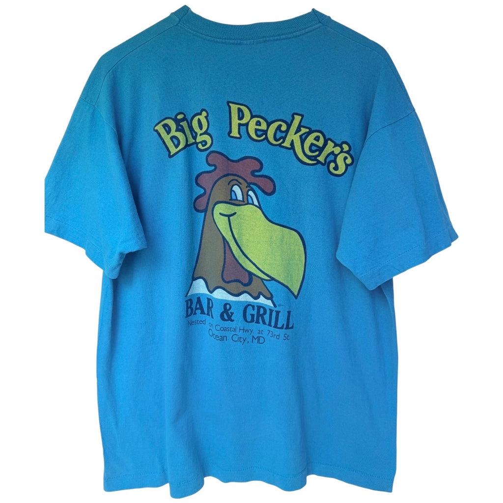 Vintage Big Peckers Bar & Grill T Shirt Mens XL Blue Single Stitch USA Graphic T