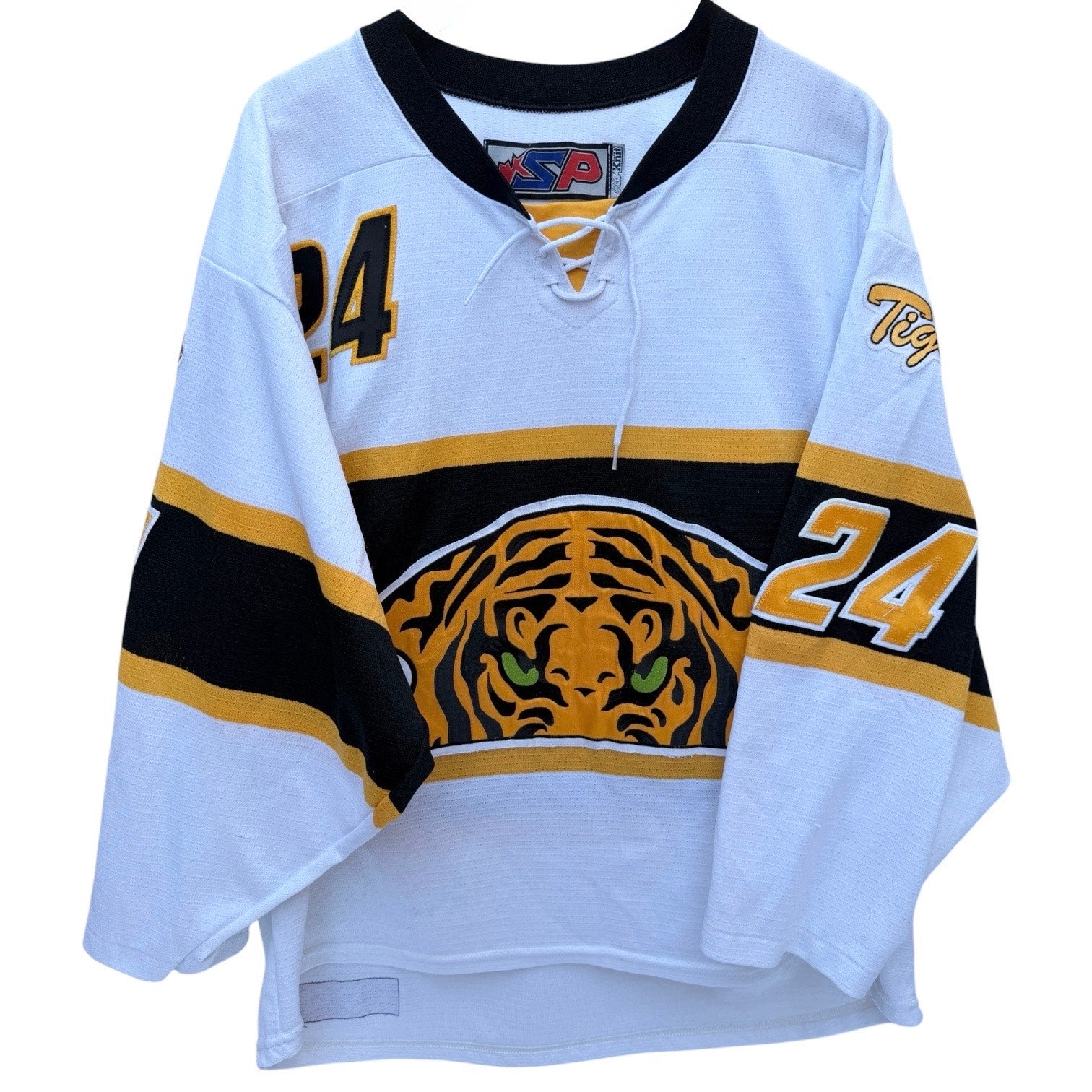 Vintage Hockey Jersey Mens Large White Tiger Graphic Lace Up Y2K CCM Style 24