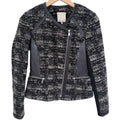 Rebecca Taylor Tweed Moto Jacket Womens 6 Black White Zip Up