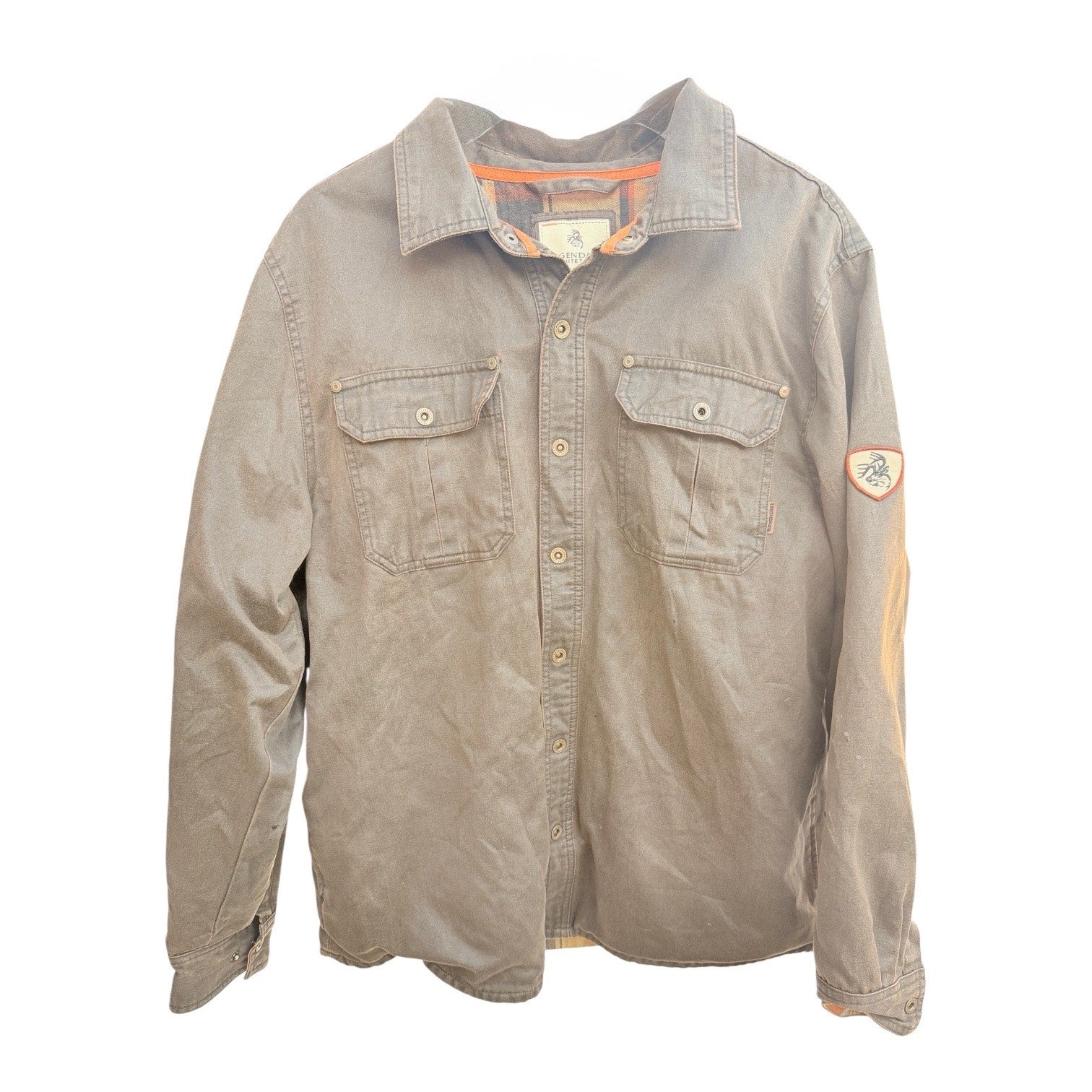 Legendary Whitetails Shirt Jacket Brown Plaid Lined Mens L Workwear Button Up