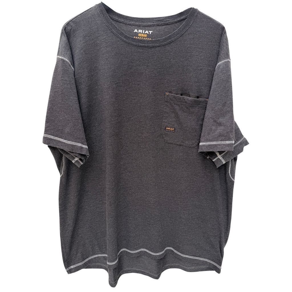 Ariat Rebar Work Shirt Mens 2XL Gray Performance Pocket Tee Workwear Durable