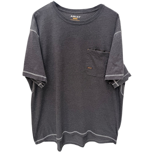 Ariat Rebar Work Shirt Mens 2XL Gray Performance Pocket Tee Workwear Durable