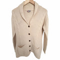 Crazy Horse 100% Wool Shawl Collar Cable Knit Cardigan Sweater Women's M Ivory