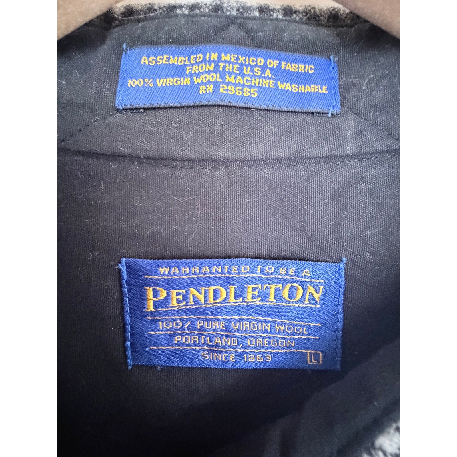 Pendleton Wool Button Front Shirt Mens Large Gray Black Check Long Sleeve