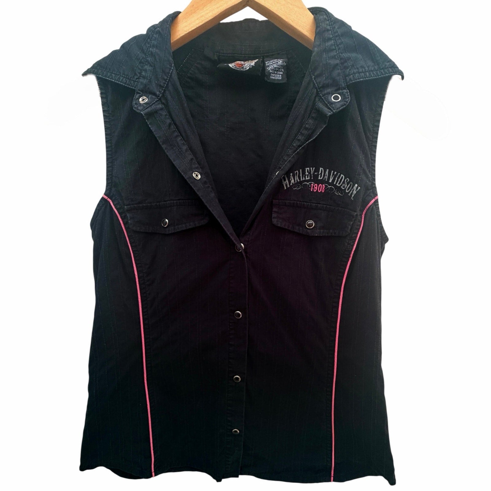 Harley-Davidson 1903 Sleeveless Snap Shirt Women's Black Pink