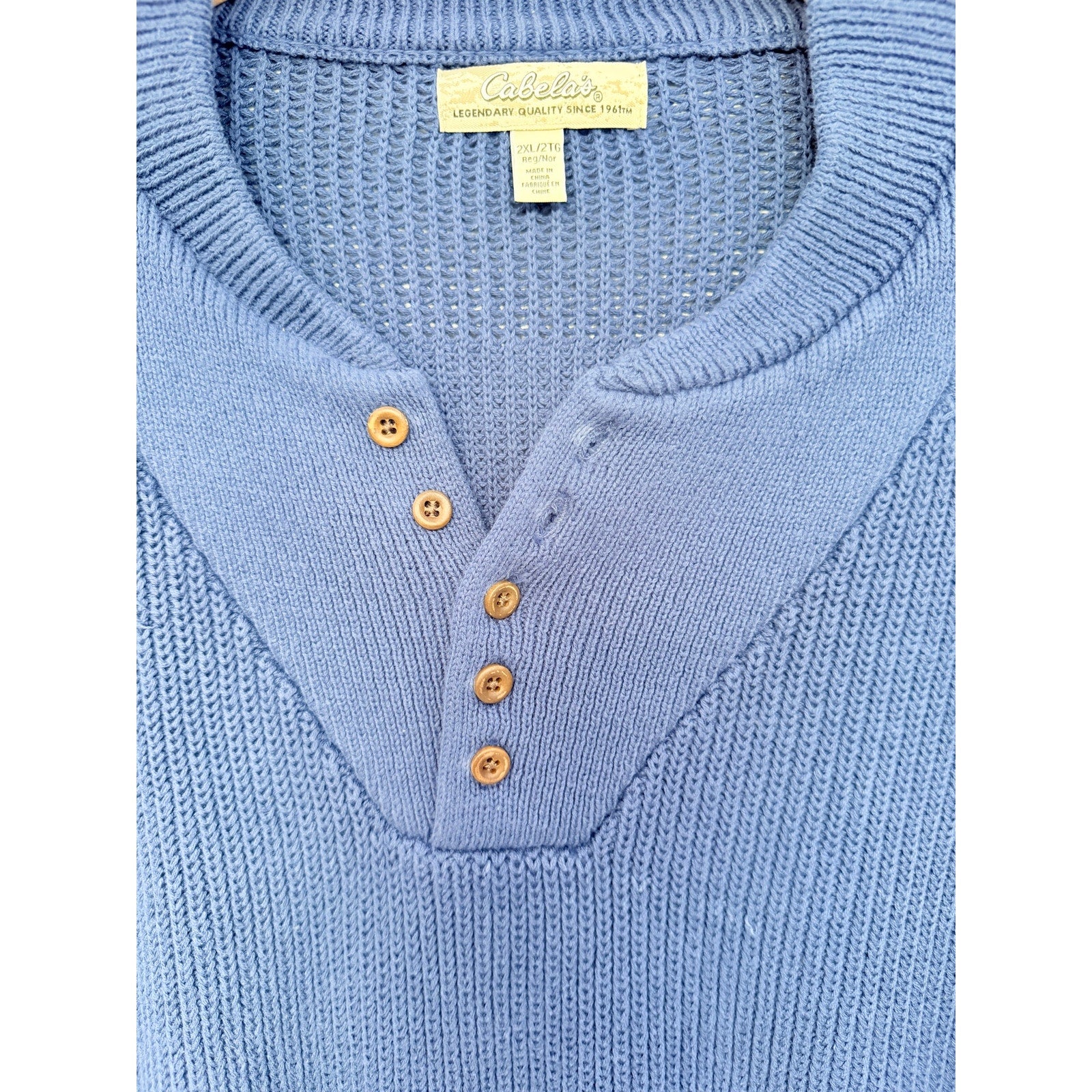 Cabelas Sweater Mens 2XL Blue Knit Button Neck Heavyweight Outdoor Pullover additional view 3
