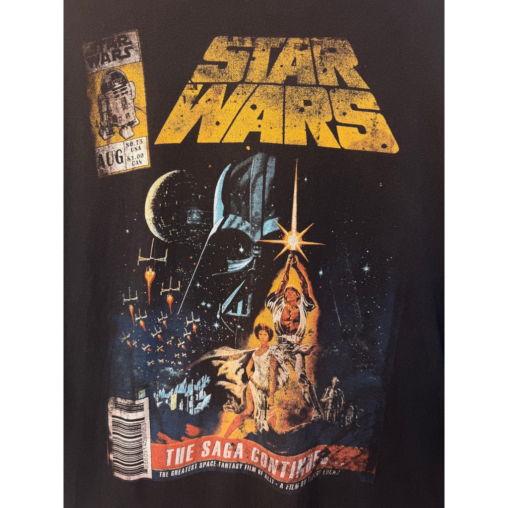 Star Wars Saga Continues Graphic T Shirt Mens 2XL Black Movie Poster Sci Fi