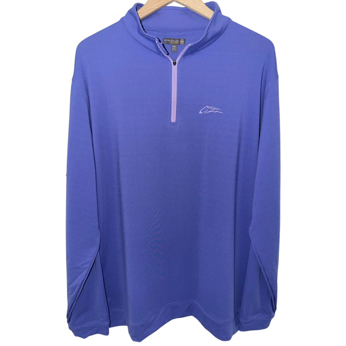 Peter Millar Men's Blue Denver Broncos Quarter-Zip Half-Zip Mock Neck Sweatshirt — front view