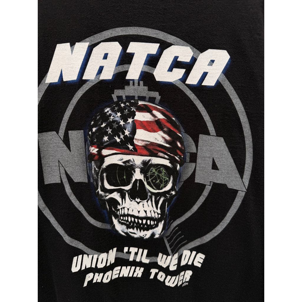 NATCA Phoenix Tower Skull Long Sleeve Shirt Mens Large Black Back Graphic