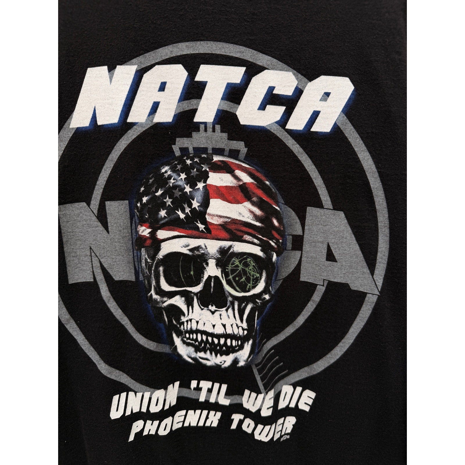 NATCA Phoenix Tower Skull Long Sleeve Shirt Mens Large Black Back Graphic