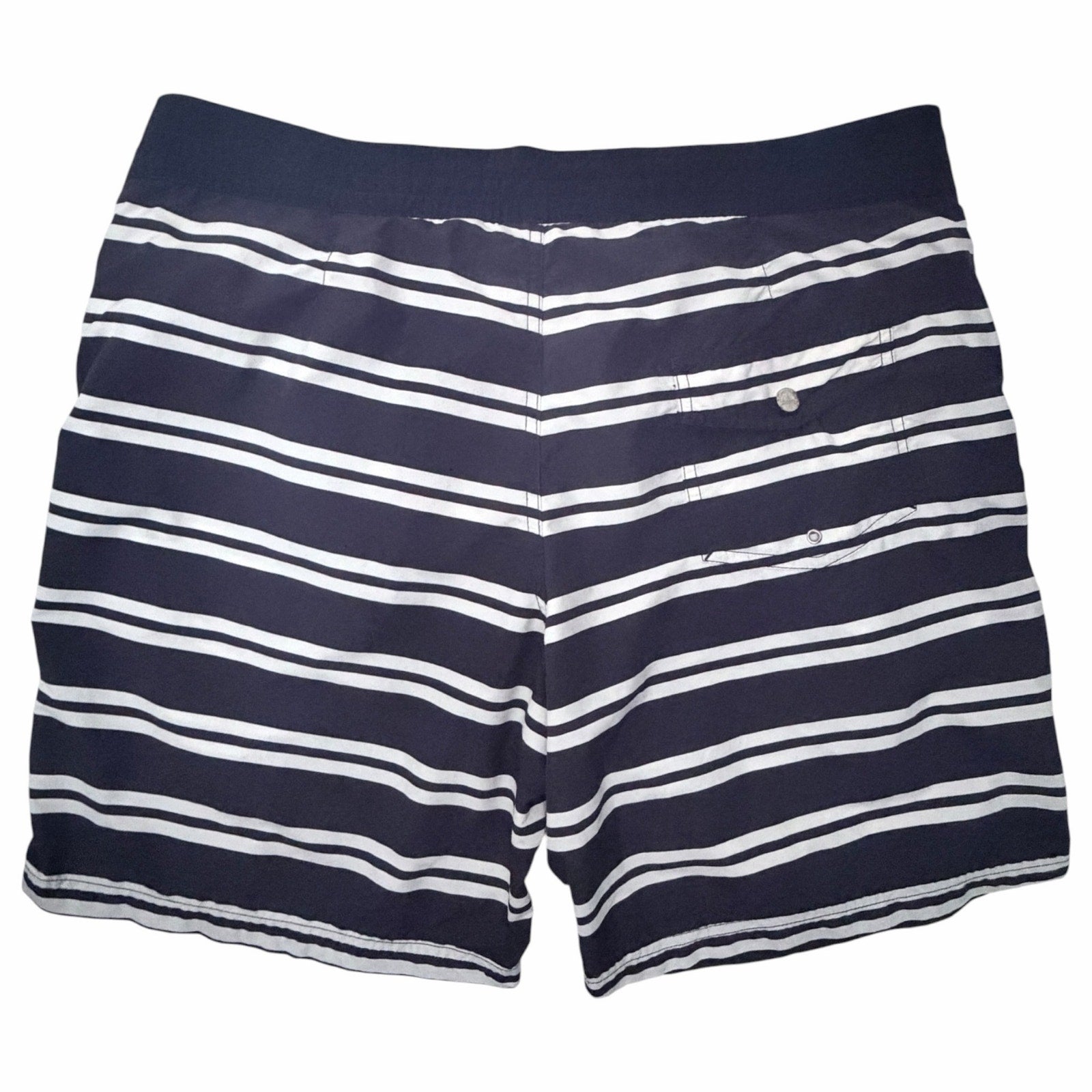 Lacoste Men's Swim Trunks Size Large Navy White Striped Board Shorts Drawstring