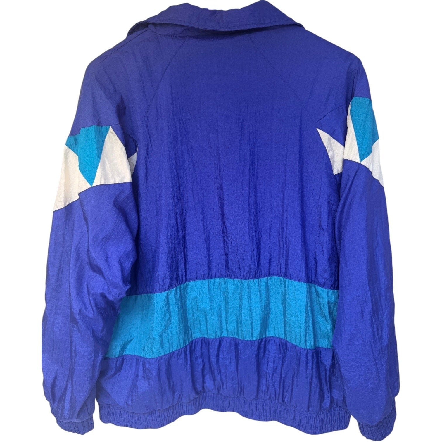 Vintage Janeve Windbreaker Jacket Womens Medium Blue Colorblock 90s Nylon Zip Up