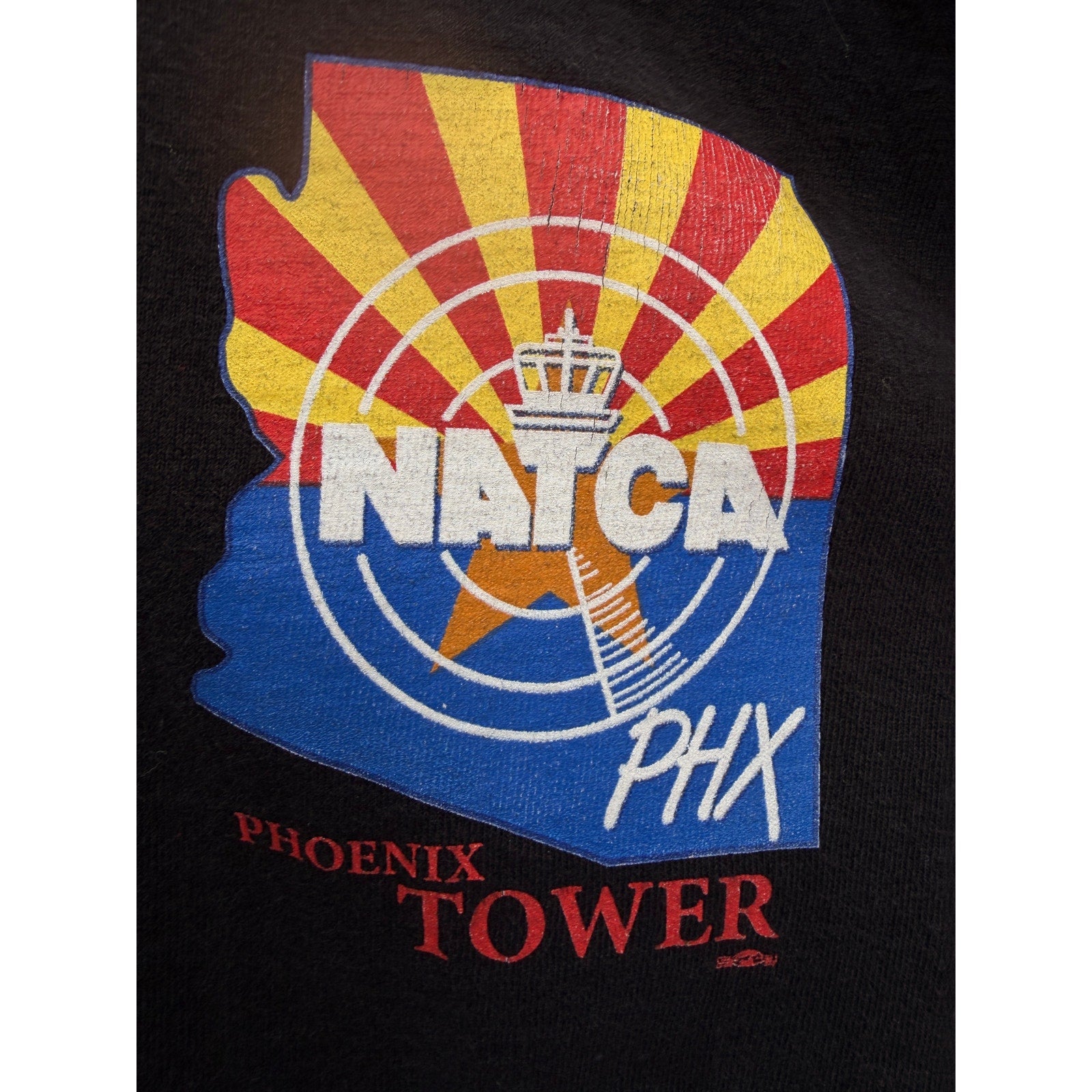 NATCA Phoenix Tower Skull Long Sleeve Shirt Mens Large Black Back Graphic