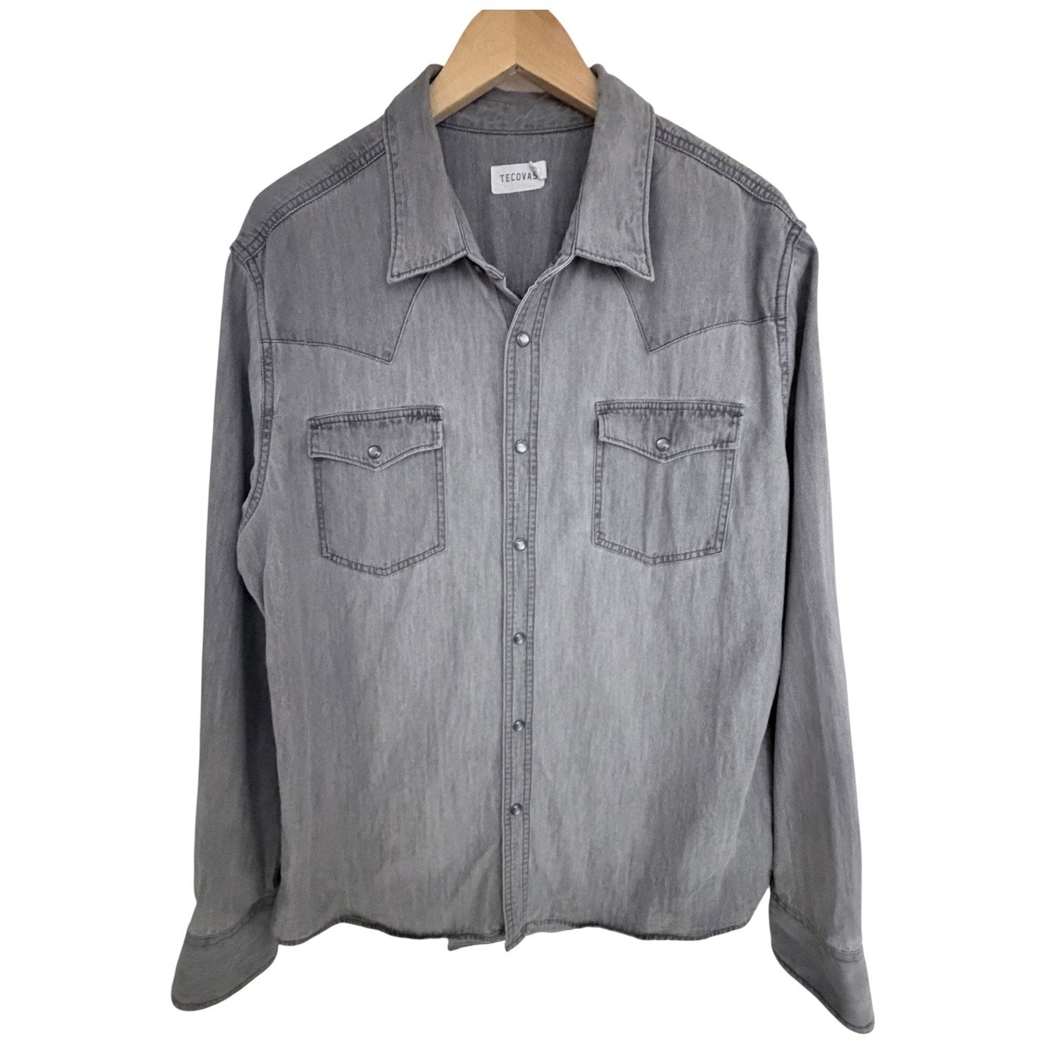 Tecovas Western Pearl Snap Shirt Mens XL Gray Chambray Cowboy Button Up