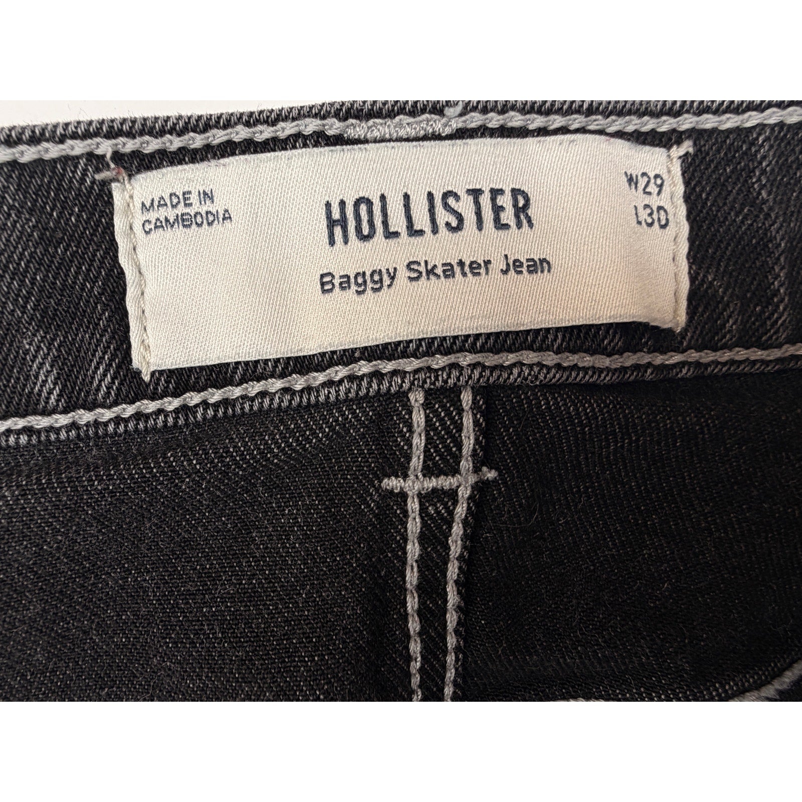 Hollister Baggy Skater Jeans Womens 29x30 Black Wash Cobra Pocket Denim